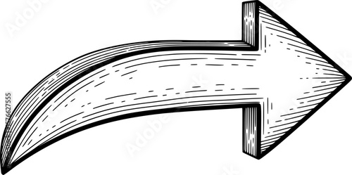 Right-pointing arrow with curved tip and shading, hand-drawn style