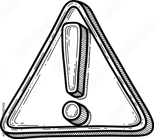 Exclamation point inside tilted triangle, hand-drawn style