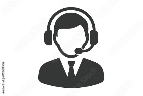Customer Support Representative Icon. Call Center Agent with Headset. Technical Support, Hotline, Telemarketing, Consultant, Secretary. Business Communication Vector Illustration