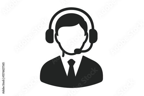 Customer Service Representative Icon with Headset, Business Support, Call Center Agent, Telemarketing Consultation, Hotline Operator, Vector Illustration, Transparent Background