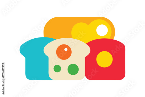 Vector Of Colorful Breakfast Food Icons Including Eggs And Toast