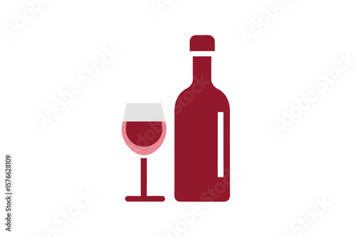 Wine Bottle With Glass Icon Vector On White