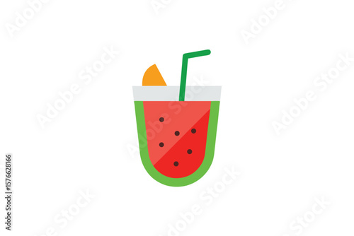 Watermelon Juice In Glass With Straw Vector Icon On White
