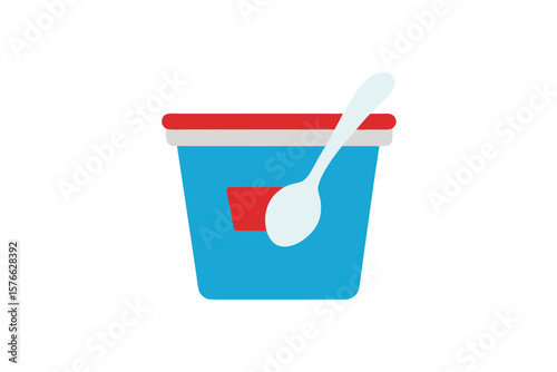 Yogurt Container With Spoon Icon Vector Flat On White