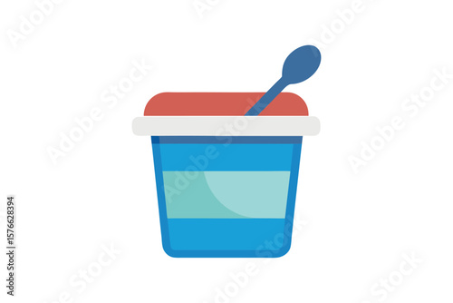 Yogurt Container With Spoon Icon Vector Flat On White