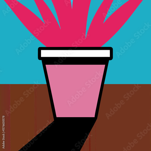 Create a stylish design with a pink houseplant in a pot, showcasing vibrant colors ideal for modern backgrounds or eye-catching design elements for any creative project.