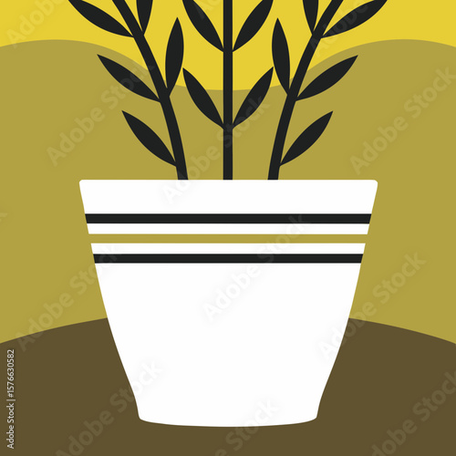 Stylish potted plant graphic with a retro flair, ideal for home decor themes, botanical designs, and scalable visuals that add a touch of nature to various creative projects.