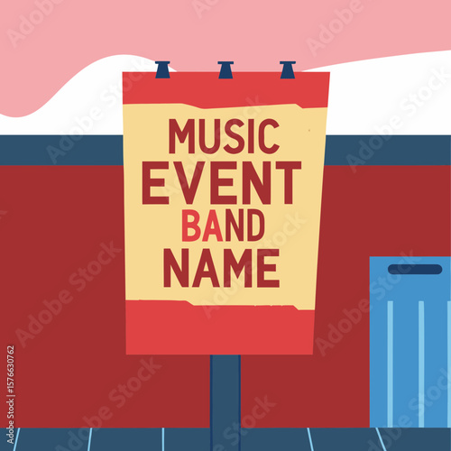 A charming cartoonish poster promoting a music event with space for a band name makes a vibrant advertisement perfect for scalable graphics or modern design elements.