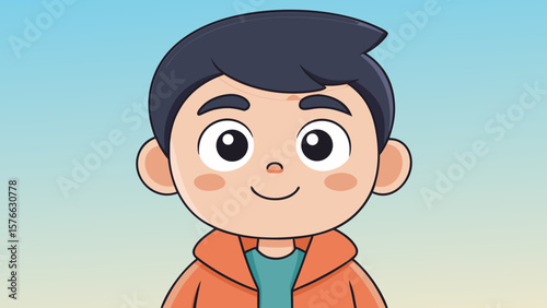 Cheerful young boy graphic with a bright smile, perfect for creating engaging children's designs, educational content, or branding materials, and ideal for websites and app development.