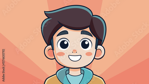 Cartoon portrait showcases a young boy with a friendly expression, ideal for children's content or educational graphics, adding a touch of innocence to any digital or print design project.