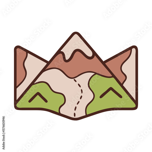 Scenic panorama design featuring folded mountains and trail path details, perfect for creating attractive landscapes and nature-themed graphics or prints.