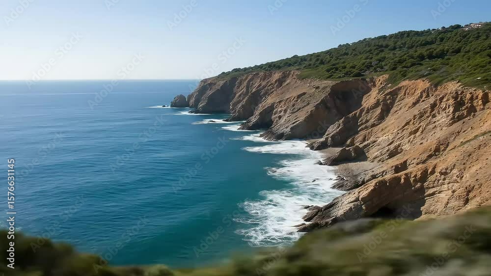 Coastal Cliffside View with Blue Ocean Water and Green Mountain Range during Daylight Coastal Cliffside View with Blue Ocean Water and Green Mountain Range during Daylight