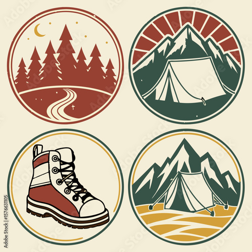 camping icons set