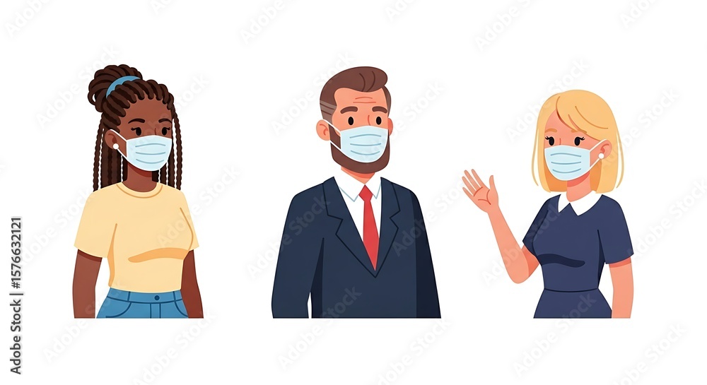 Fototapeta premium Flat cartoon diverse characters working remotely with laptops and phones, home office concept.