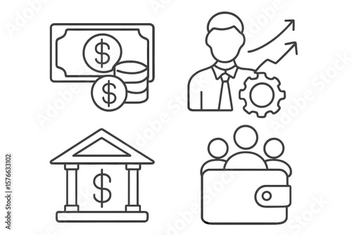 Business and finance line icon set. Money, bank, career growth, and group wallet vector icons. Financial concepts for web and mobile apps. Cash, payment, savings, teamwork.