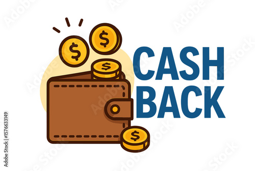 Cash back service vector illustration. Saving money concept with wallet and coins. Financial reward, bonus program icon. Money refund label for online shopping partner program.