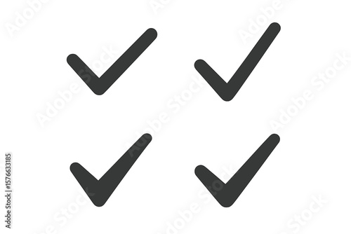 Check mark vector icon set. Simple black tick symbol collection. Correct, approve, accept, done, ok sign. Yes button for vote, checklist, survey, task, agreement design.