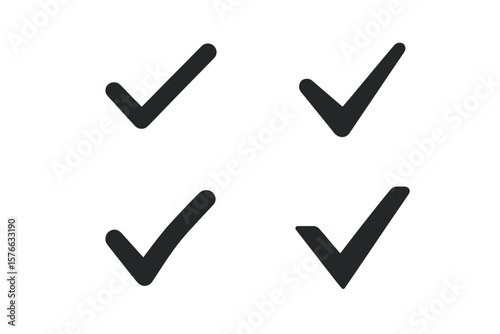 Check mark vector icon set. Simple black tick symbol for accept, okay, or correct choice. Graphic element for checklist design, poll vote, confirmation, and approval.