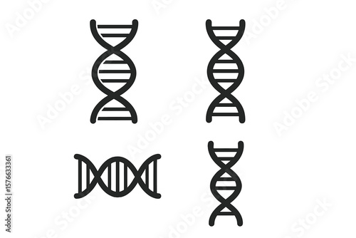 DNA helix icon set. Genetic concept symbol collection. Science and biology pictogram. Gene, chromosome, biotechnology, and medicine vector sign. Simple flat minimal illustration.