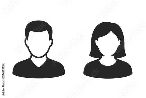 Male and Female User Profile Avatar Icons. Man and Woman Silhouette. Gender Symbols. Anonymous Person. Web User Icon. Social Media Profile Picture. Minimalist Vector Illustration