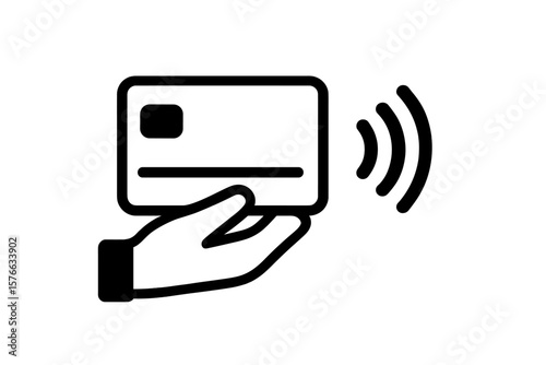 Contactless Payment NFC Icon. Wireless Tap to Pay Symbol. Credit Card in Hand. Digital Transaction. Mobile Wallet. Modern Cashless Payment Method. Secure Electronic Purchase. Vector Illustration.