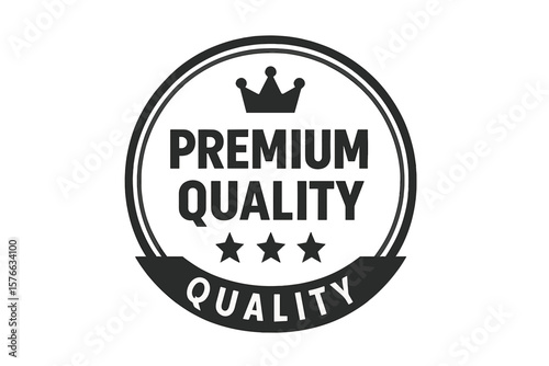 Premium Quality Badge Vector, Round Label with Crown and Stars, Best VIP Guarantee Emblem, Three Star Level, Flat Design, Premium Icon, Black and White, Stock Illustration