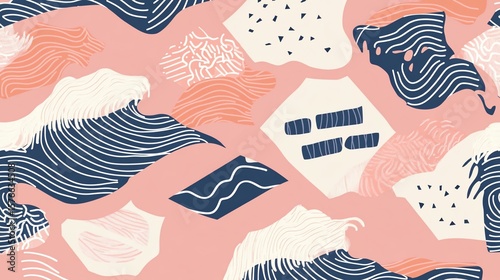 Abstract Seamless Pattern with Geometric Shapes in Pastel Colors Scheme