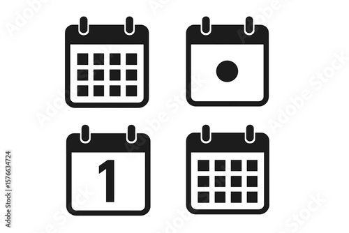 Calendar icon set. Vector schedule planner symbol collection. Date, time, month, day, year pictogram. Simple flat glyph for web, ui, ux design. Appointment, event, reminder.