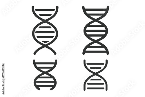 DNA icons set. Vector collection of gene symbols. Genetic science and biology concept. Medicine and biotechnology pictogram. Helix spiral molecule structure illustration.