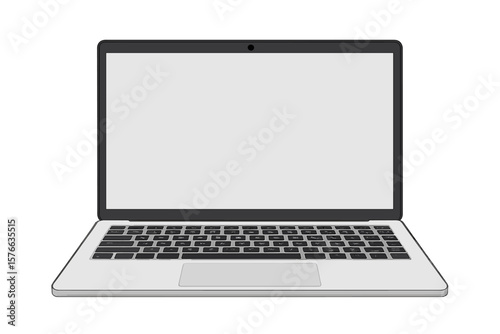 Modern laptop computer mockup with blank empty screen. Portable notebook PC device front view isolated on white background. Vector illustration for technology concept.