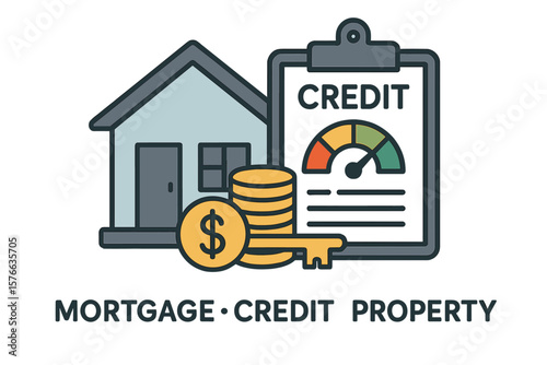 Mortgage Loan Approval, Credit Score Rating, Home Property Investment, Financial Security, Real Estate Purchase, Vector Illustration, Transparent Background, Money Key Concept