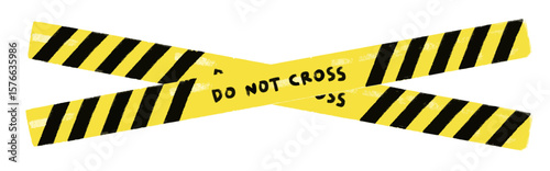 cute hand drawn yellow black warning do not cross text word police line border danger safety alert kids doodle crayon watercolor illustration clipart vector sticker