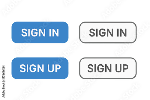 Modern Sign In and Sign Up Web Buttons Set. Flat Style UI Elements for Login, Registration, User Authentication. Vector Interface Buttons for Website, Mobile App, User Access, Account Creation