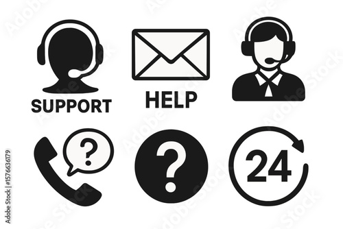 Customer Support and Help Icons Set for Web and Mobile Apps. Online Assistance, Email, Call Center, Helpdesk, Contact, Feedback, 24 Hour Service, FAQ, Technical Support Vector