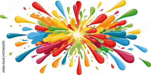 A vibrant and colorful burst of paint, representing a burst of color and creativity, radiating energy and excitement