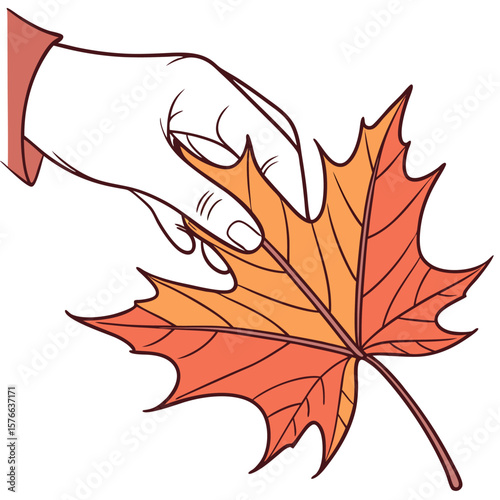 A delicate hand gently holds a vibrant orange and yellow maple leaf symbolizing the beauty and transition of autumn