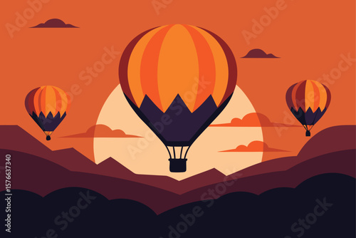 flat style illustration of pumpkin hot air balloo.eps