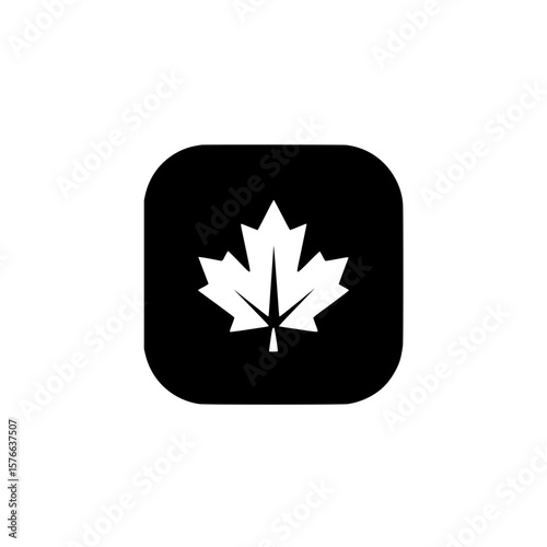 Square black maple leaf icon representing Canadian app, interface, and national identity