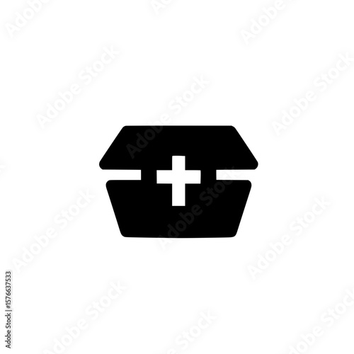First aid kit icon in rectangular container representing medical emergency and health preparedness