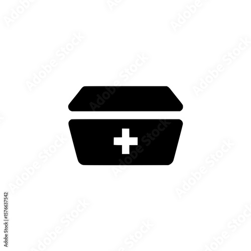 Medical supply box icon with cross representing healthcare container and emergency aid kit