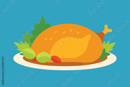 golden roast turkey illustration on platter with  (1).eps