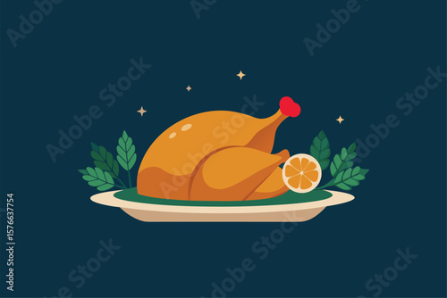 golden roast turkey illustration on platter with .eps
