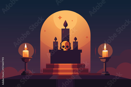 halloween altar scene with floating candles  skul (1).eps