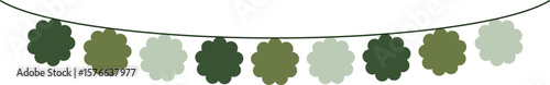 Bunting Banner with Flower Shape Flags - Decorative bunting banner in shades of green hung on a thin string
