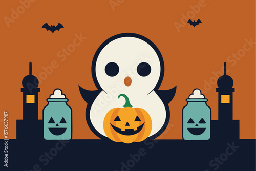halloween baby shower invitation with ghost rattl.eps