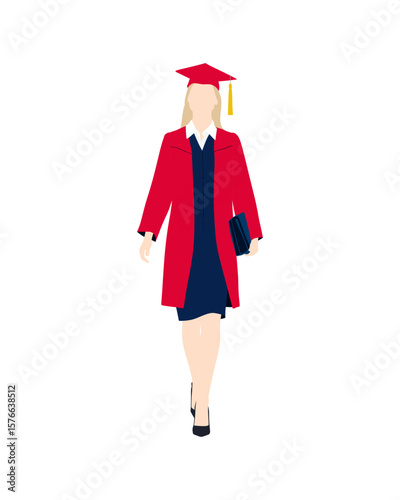 Flat vector people and illustration, woman with graduation outfit