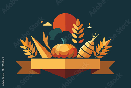 harvest festival banner with large cornucopia cen.eps