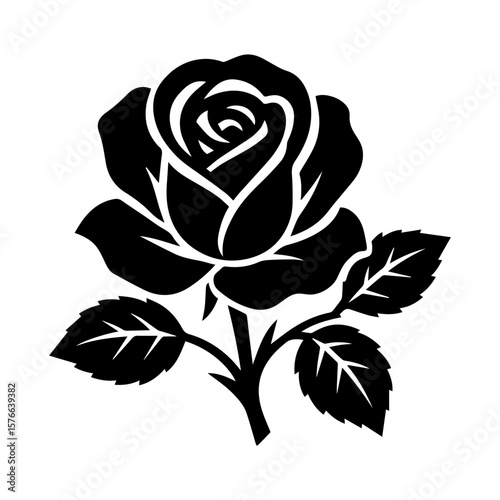 Blooming rose with leaves icon with transparent background symbolizing romance and natural beauty
