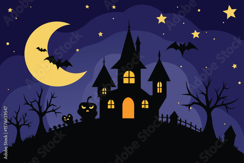 peaceful halloween night illustration with silhou (1).eps