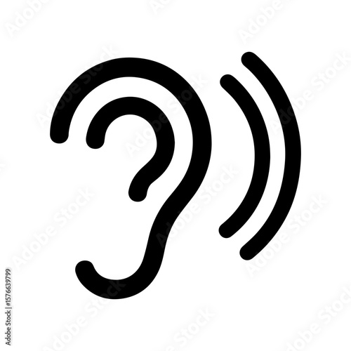 Assistive listening ear with curved sound waves icon with transparent background symbolizing hearing aid and accessibility
